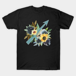 Sagittarius Horoscope Zodiac Blue Sunflower Design T-Shirt